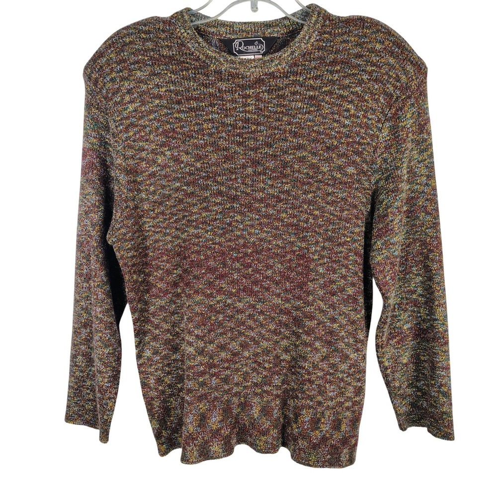 Rochelle Womens XL Marled Knit Sweater Multicolor Earth Tones VTG Indie Retro